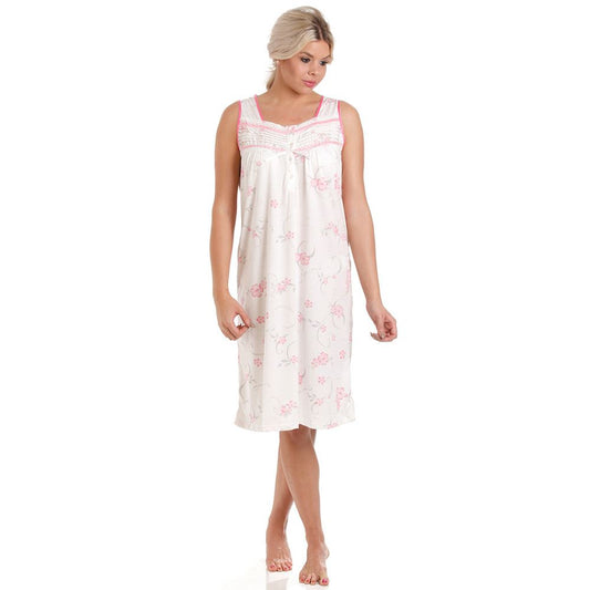 Lady Olga Womens Floral Jersey Sleeveless Nightdress - Pink