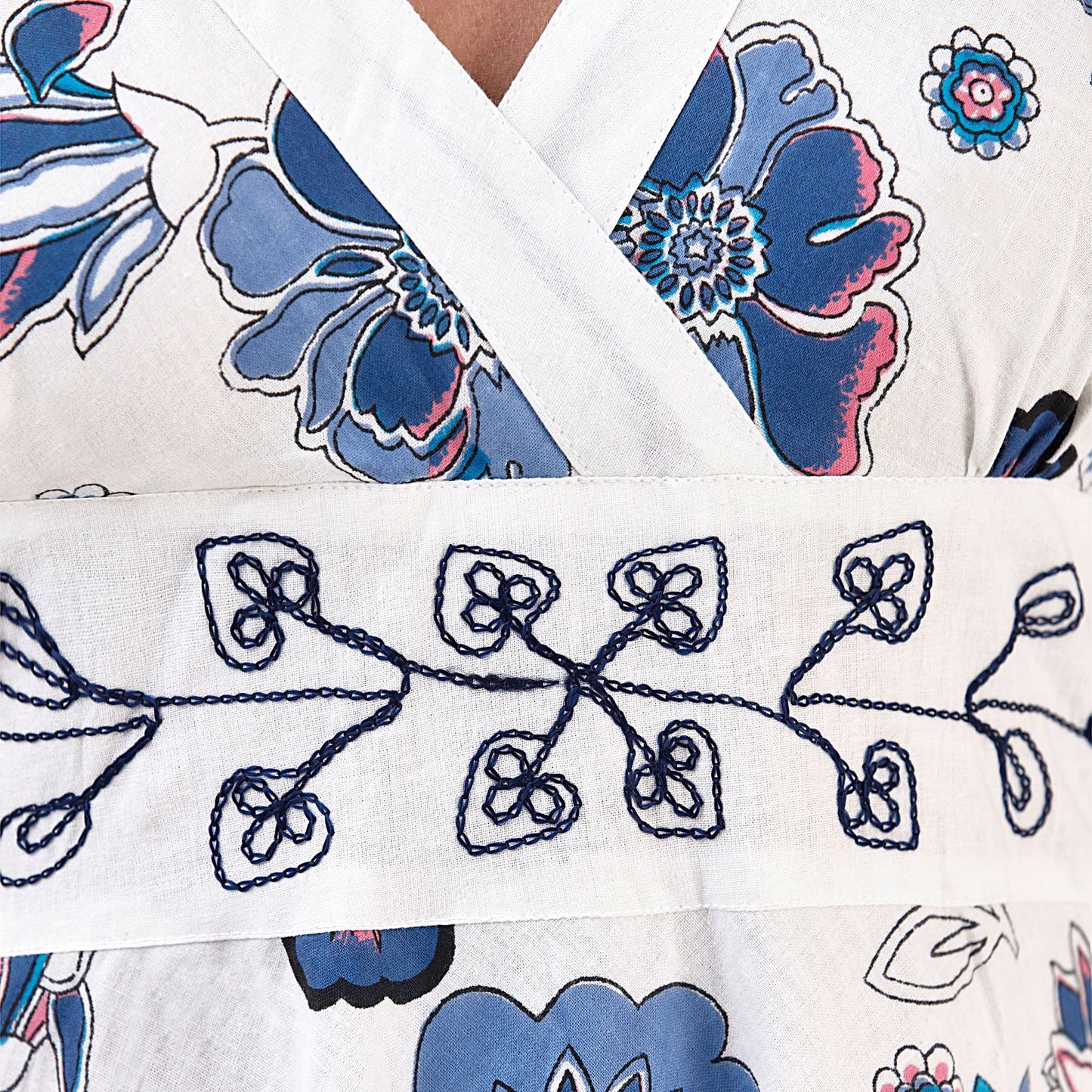 Pistachio Embroidered Crossover Dress - Blue