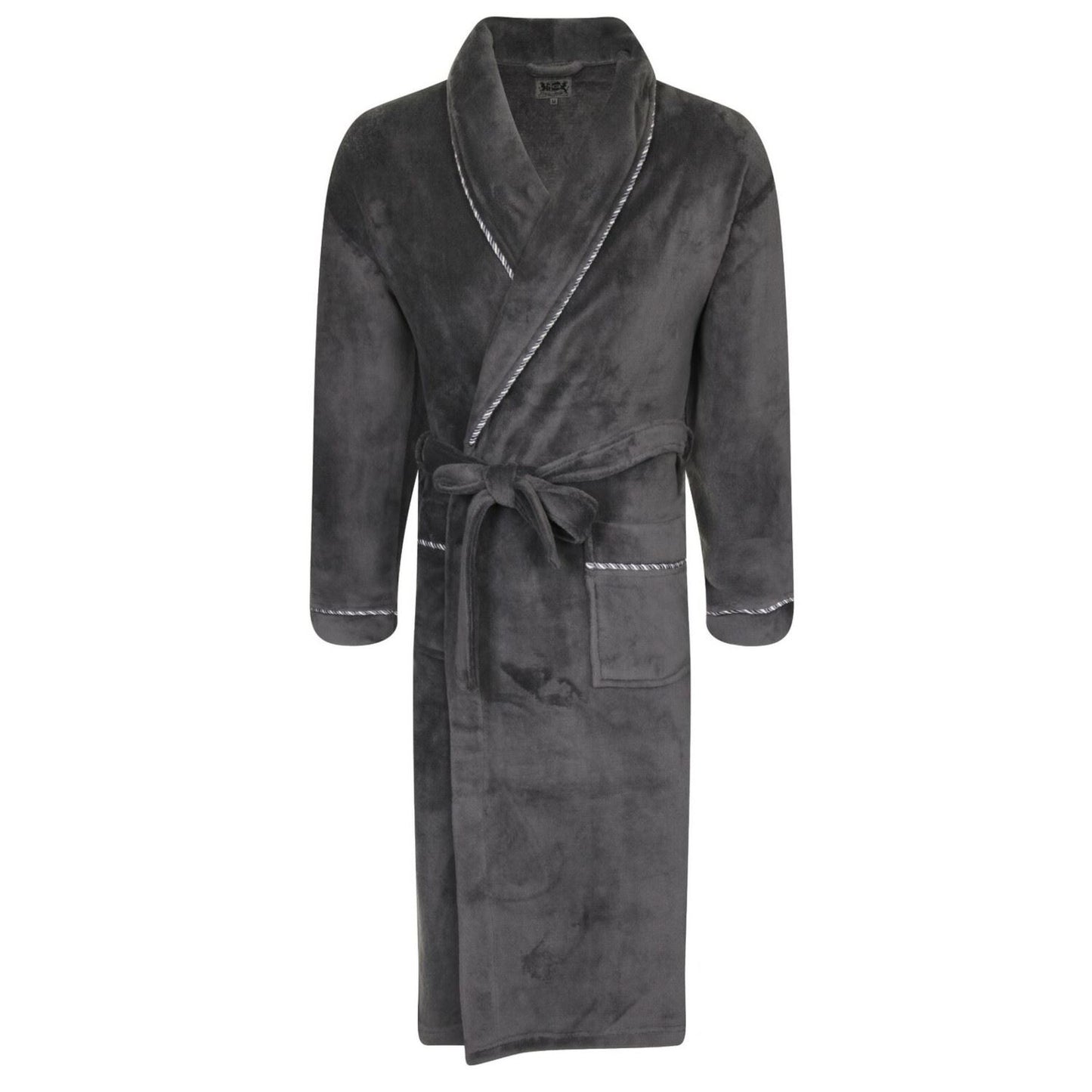 Loungeable Mens Shawl Collar Fleece Robe With Rope Detail - Grey