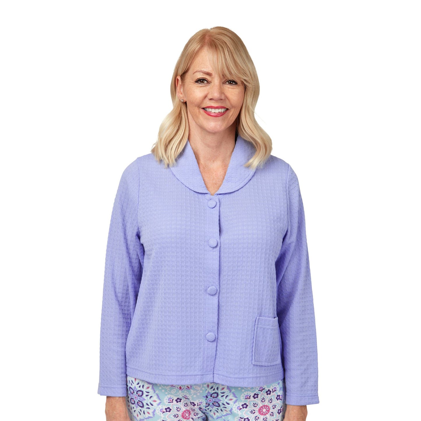 Marlon Button Through Waffle Bedjacket - Blue