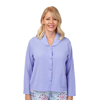 Marlon Button Through Waffle Bedjacket - Blue
