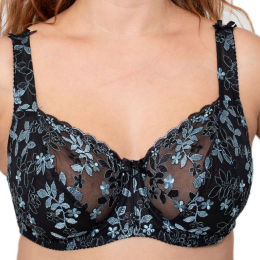 Gemm Full Cup Embroidered Bra - Black/Green Gemm