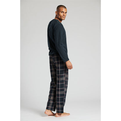 Loungeable Mens Ribbed Fleece/Woven Pyjamas - Navy/Navy Check