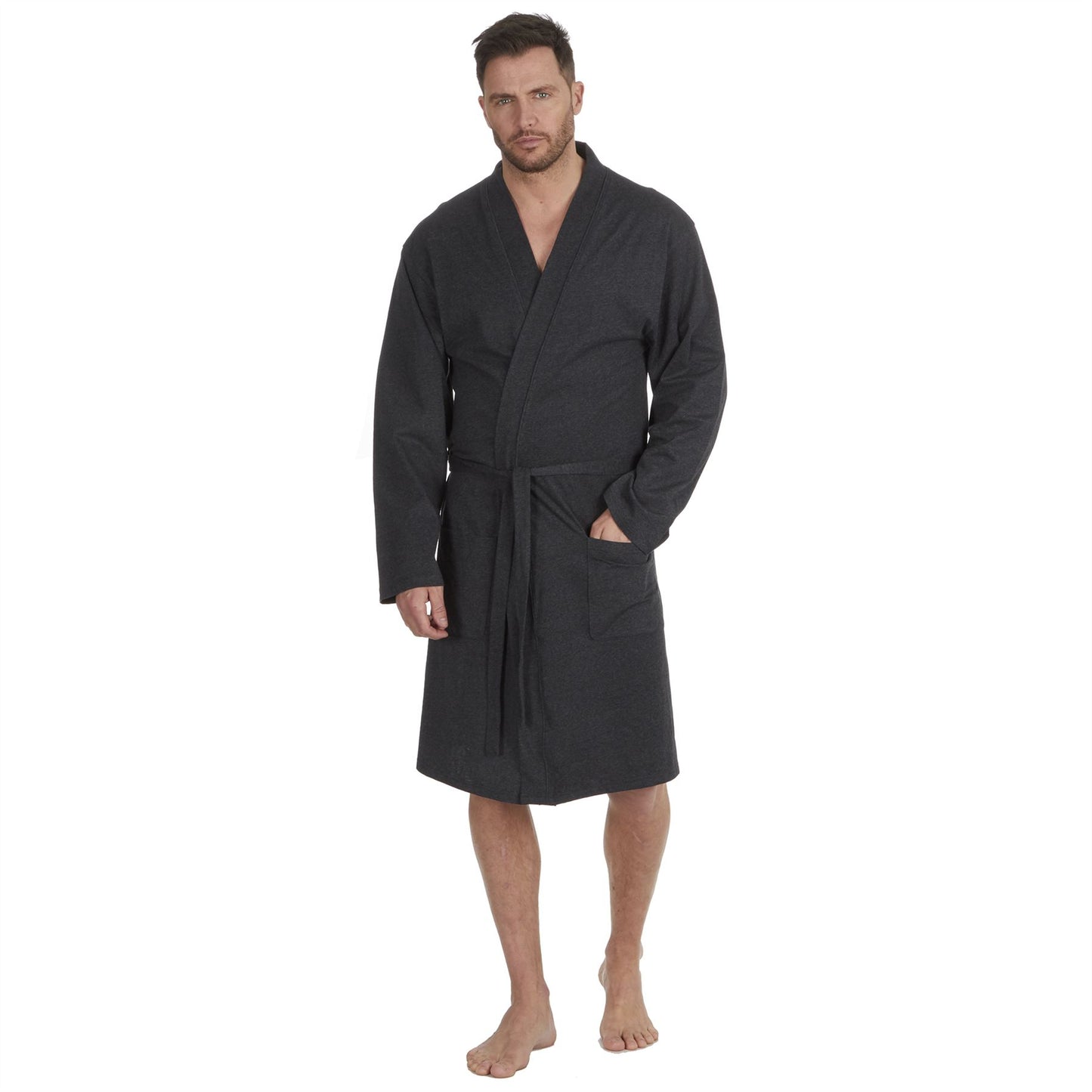 Momentii Mens Jersey Kimono Robe - Charcoal Marl