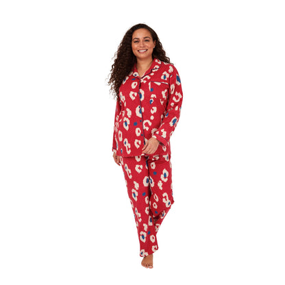 Indigo Sky Womens Animal Print Brushed Cotton Pyjama Set - Spice Red