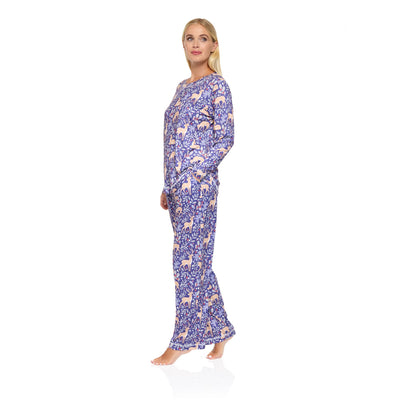 La Marquise Womens Jersey Knit Winter Fawn Pyjamas - Blue