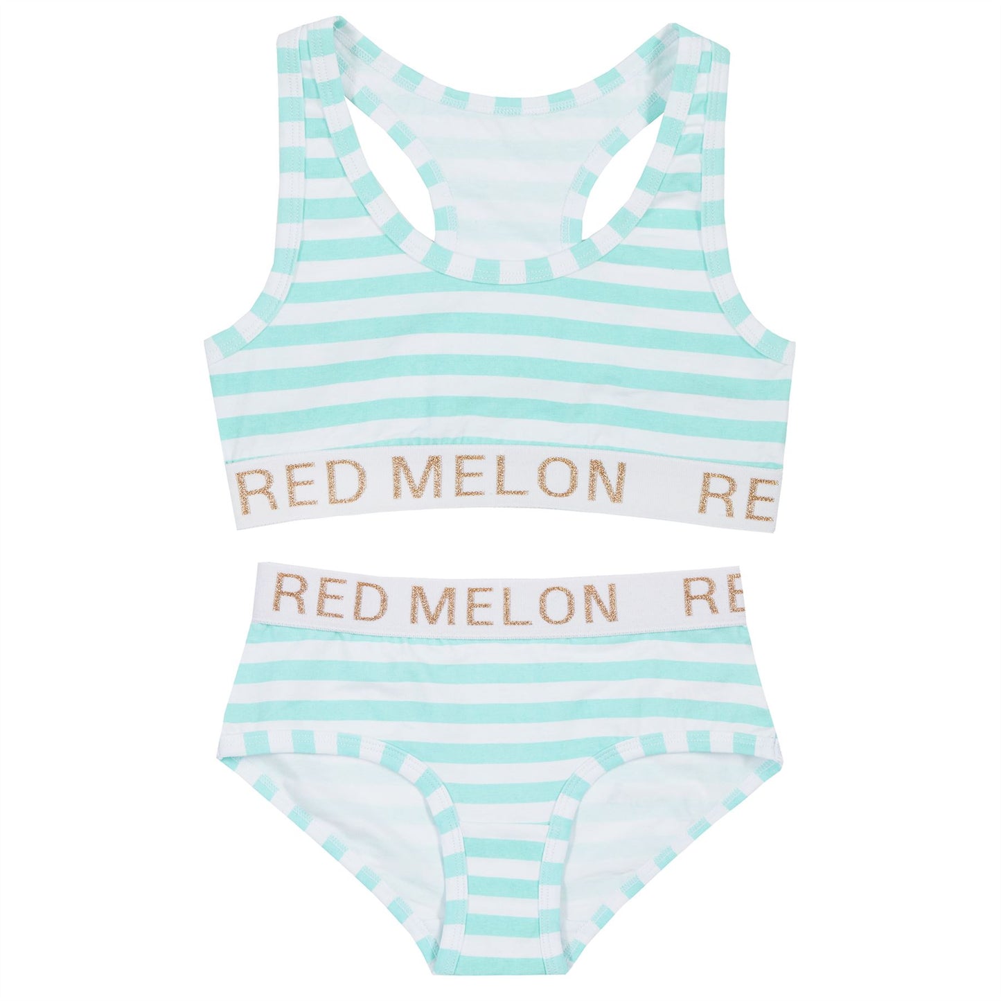 Red Melon Girls Crop Top Bra And Brief Set - Stripe