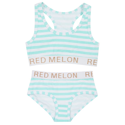 Red Melon Girls Crop Top Bra And Brief Set - Stripe