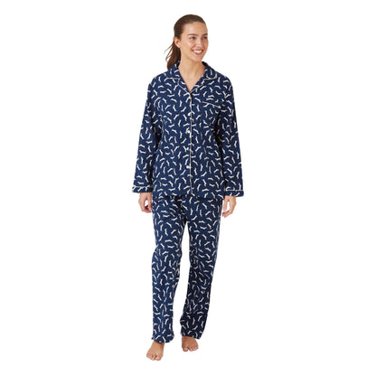 Indigo Sky Womens Dog Print Brushed Cotton Pyjamas - Navy