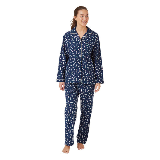 Indigo Sky Womens Dog Print Brushed Cotton Pyjamas - Navy