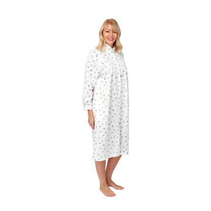 Marlon Mock Quilt Button Through Floral Robe - Blue