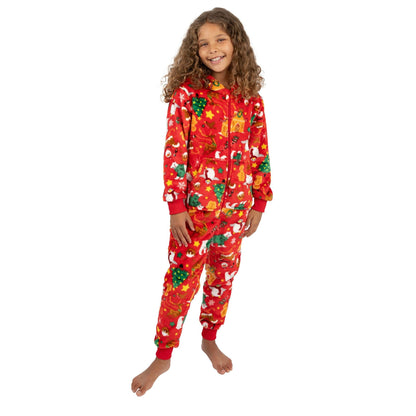 Huggable Hoodie Unisex Kids Christmas Fleece Onesie - Red Huggable Hoodie