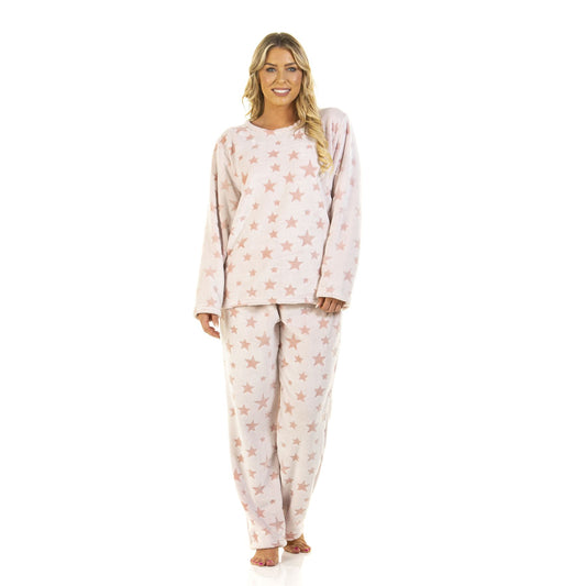 La Marquise Womens Fleece Cut Out Pyjamas - Pink Star