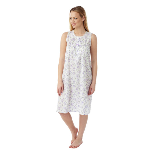 Marlon Womens Sleeveless Floral Nightdress - Lilac Print Marlon
