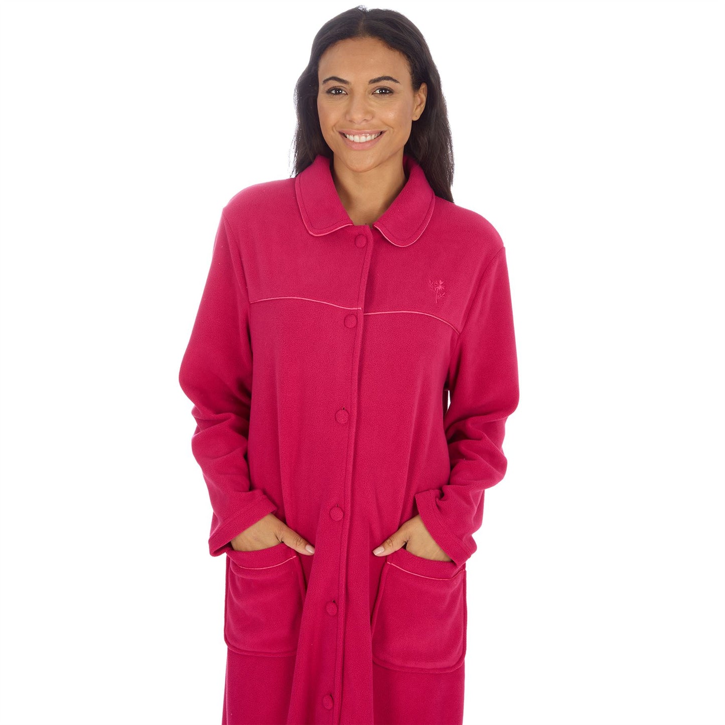 Countess Christie Longer Length Button Housecoat - Raspberry