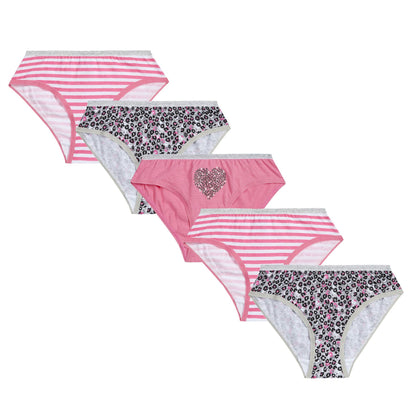 4Kidz Girls Briefs (5 Pack) - Animal/Stripes (2-6 Years)