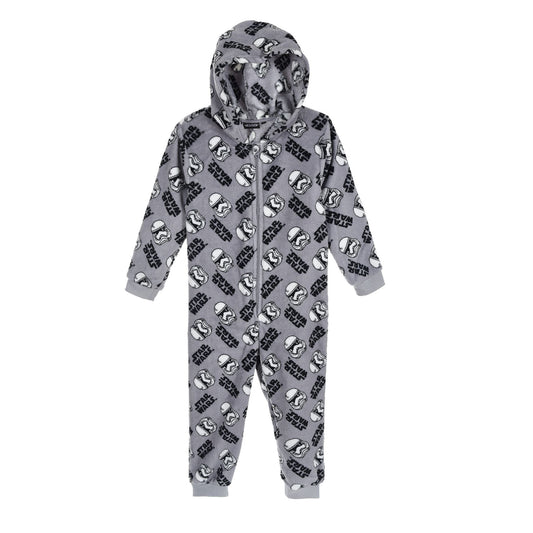Boys Star Wars Fleece Hooded Onesie - Grey Print