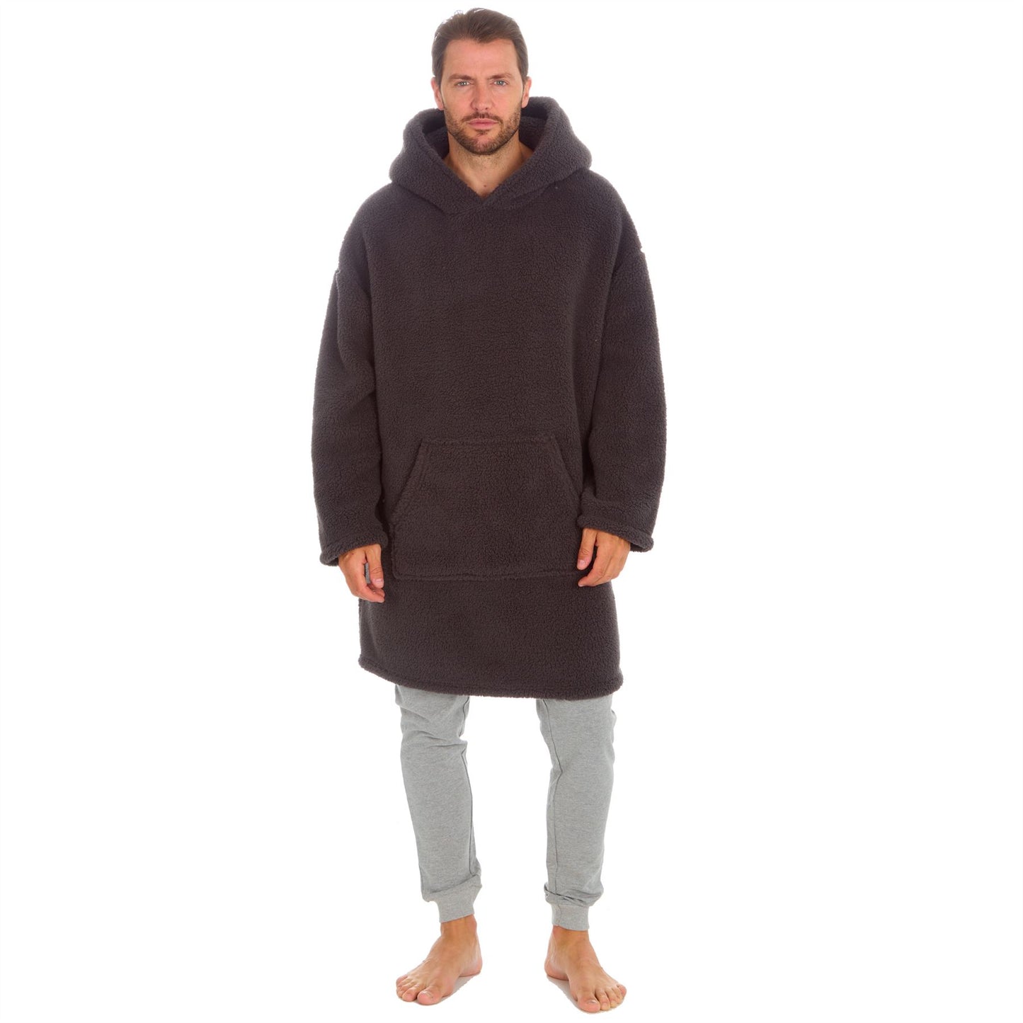 Huggable Hoodie Mens Borg Fleece Oversized Hoodie - Charcoal