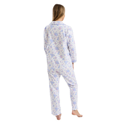 Marlon Womens Floral Bouqet Brushed Cotton Pyjamas - Blue