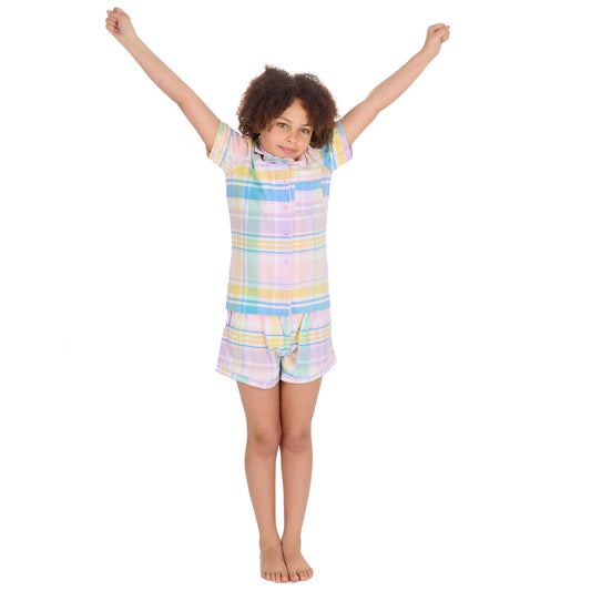 Forever Dreaming Girls Yarn Dyed Woven Check Short Pyjamas - Pink