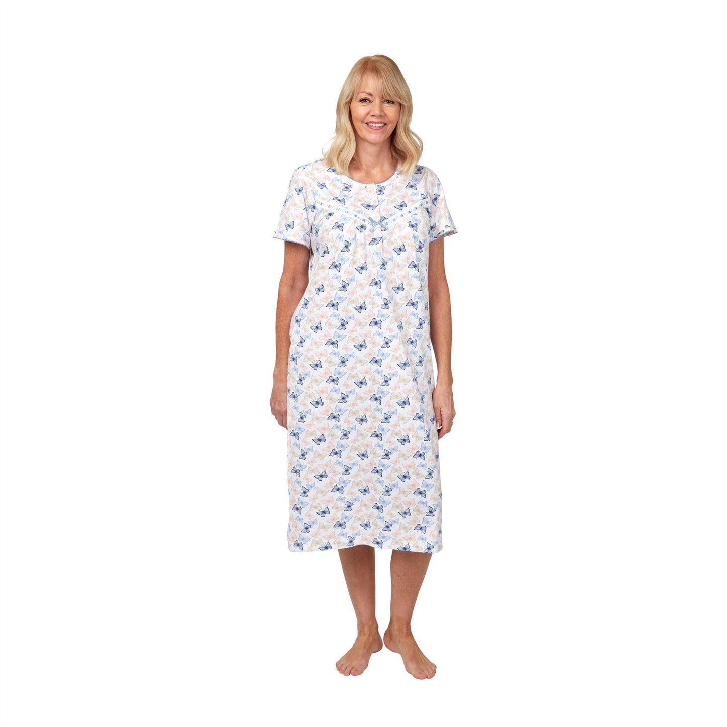 Marlon Butterfly Print Short Sleeve Nightdress - Blue