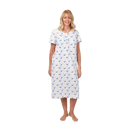 Marlon Butterfly Print Short Sleeve Nightdress - Blue