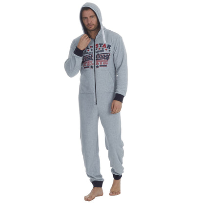 Onezee Mens Distressed Logo Print Microfleece Onesie - Grey