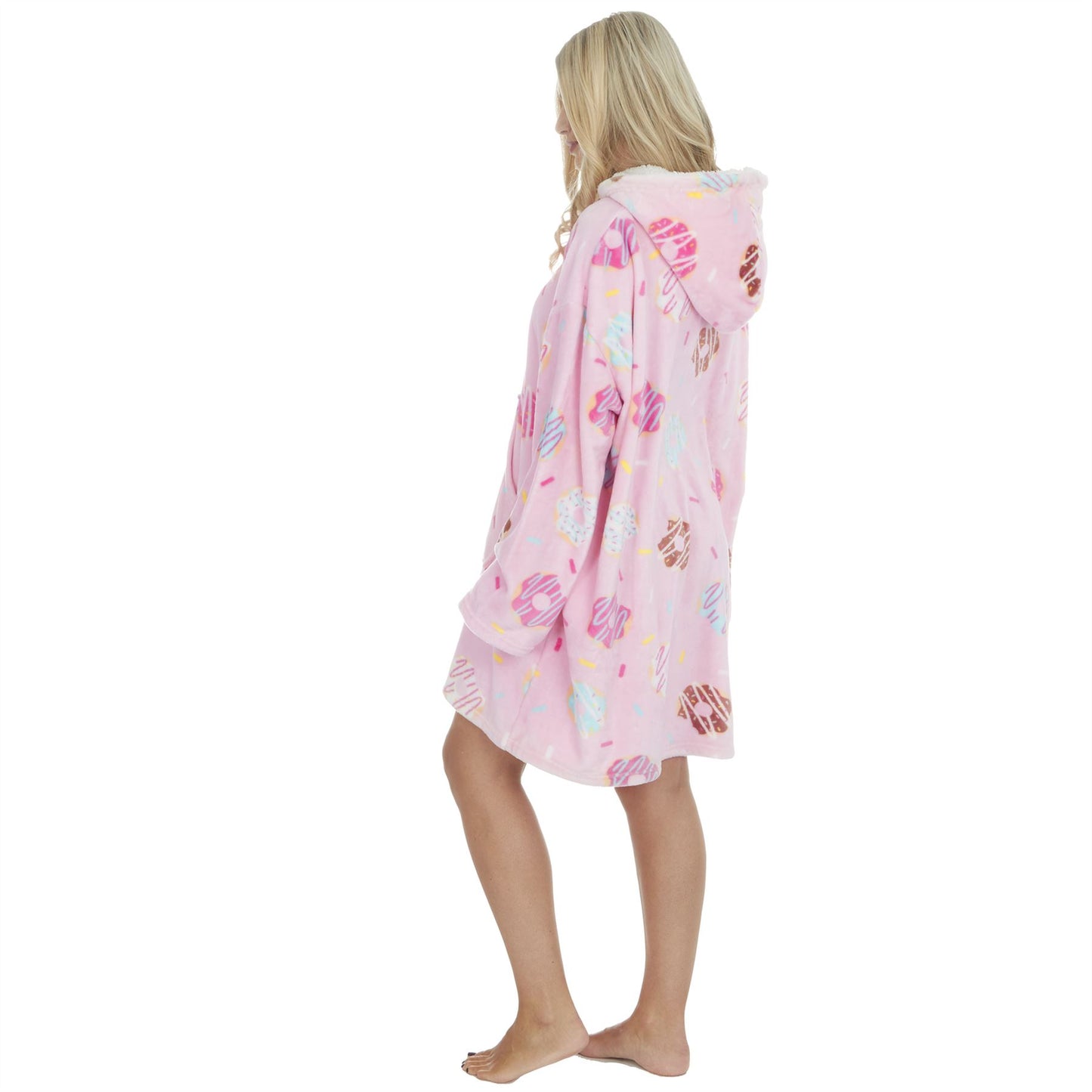 Slumber Party Womens Oversized Fleece Donut Hoodie - Pink
