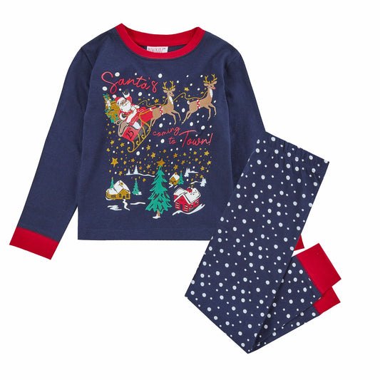 Minikidz Kids Christmas 'Santa's Coming To Town' Pyjamas - Navy