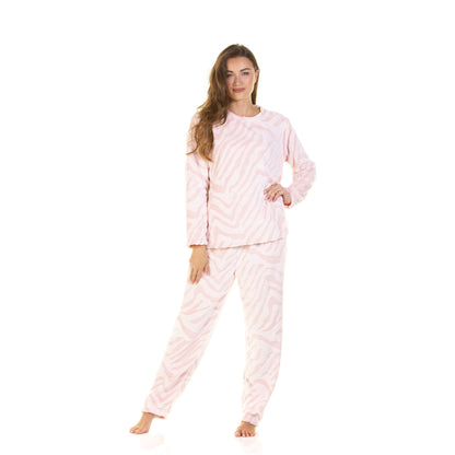 La Marquise Womens Supersoft Fleece Pyjamas - Pink Zebra