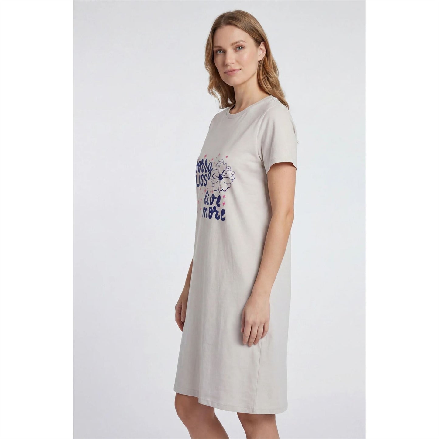 Gaubert Womens 'Worry Less Live More' Nightdress - Beige Gaubert
