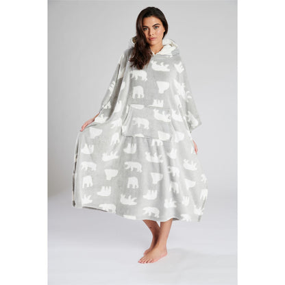 Loungeable Womens Polar Bear Fleece Poncho - Grey/White