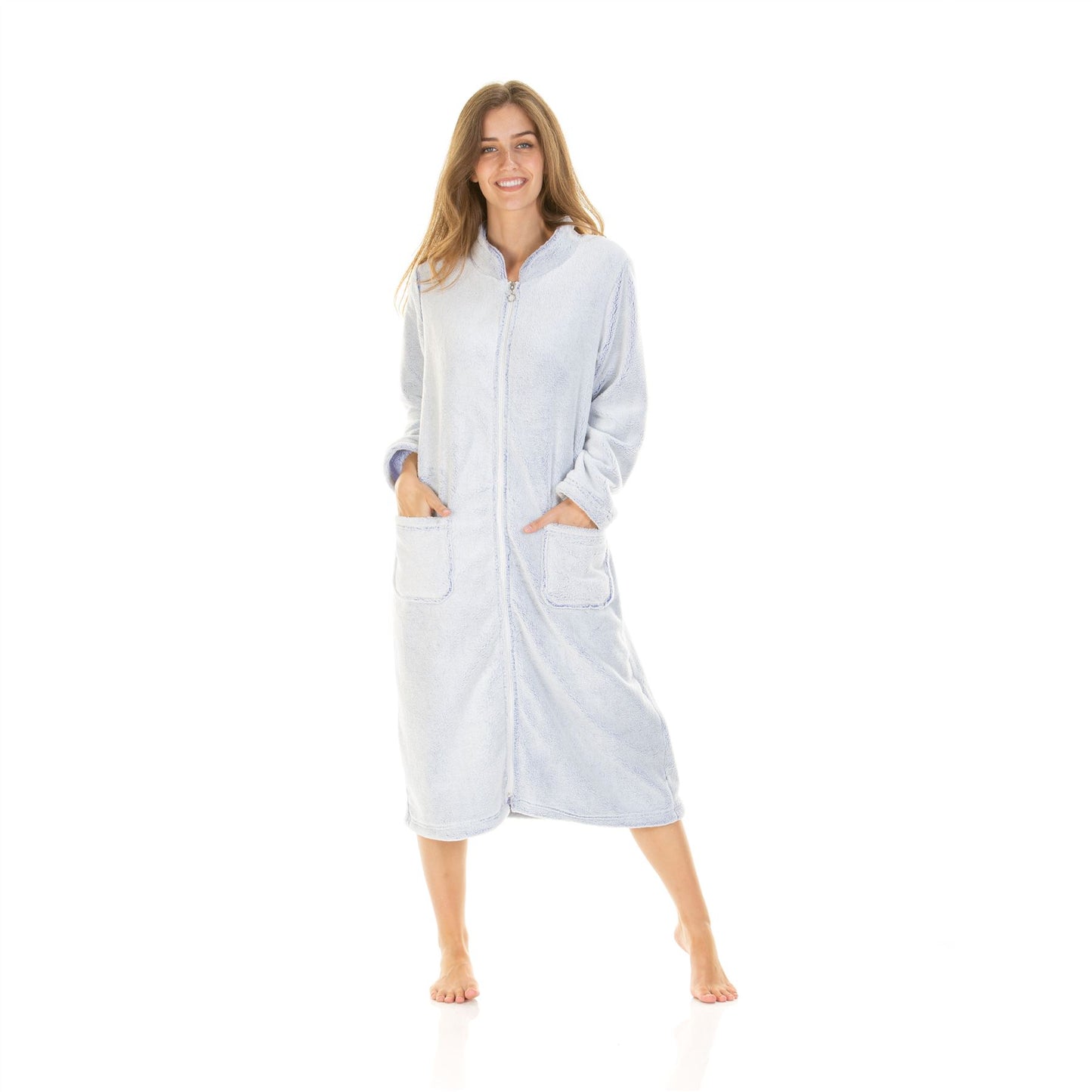 La Marquise Womens Luxury Longpile Zip Robe - Blue