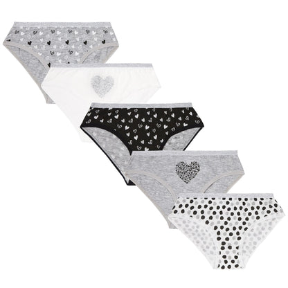 4Kidz Girls Briefs (5 Pack) - Monochrome/Hearts (2-6 Years)