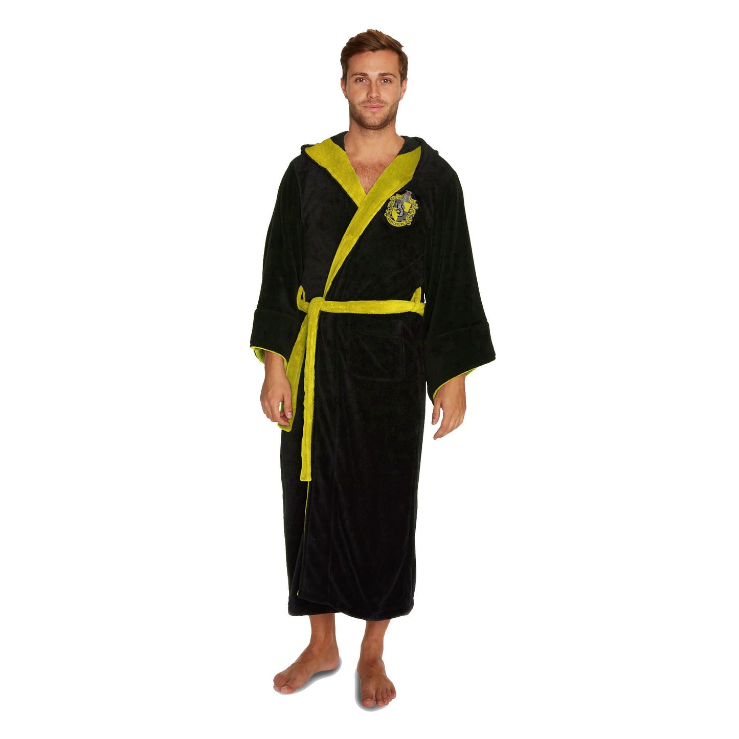 Harry Potter Mens Hufflepuff Fleece Robe - Black