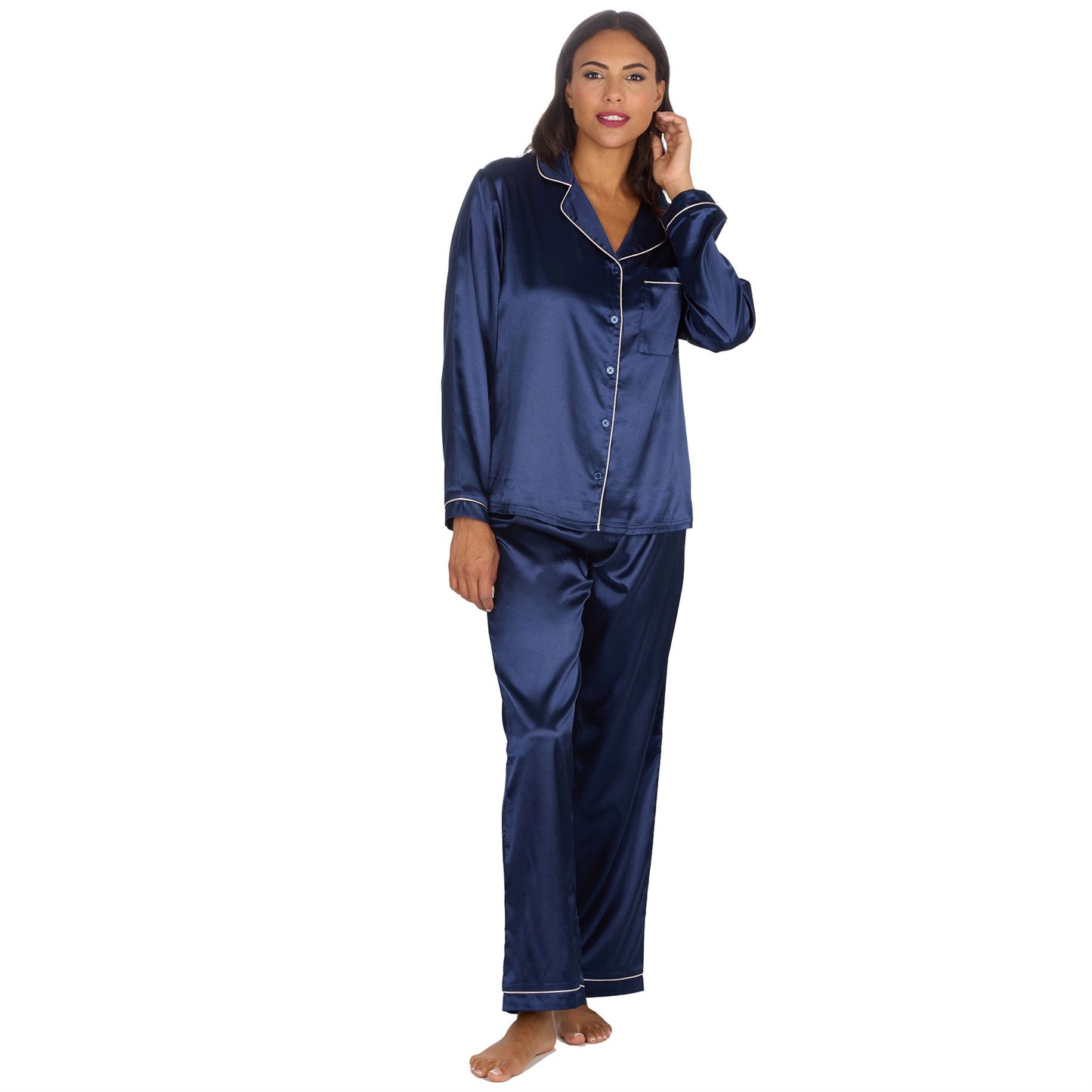 Slumber Party Womens Satin Pyjamas - Navy