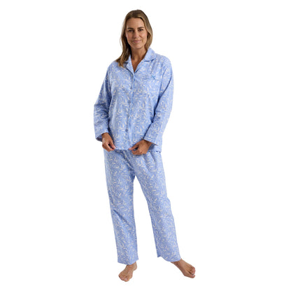 Marlon Womens Floral Brushed Cotton Pyjamas - Blue/White