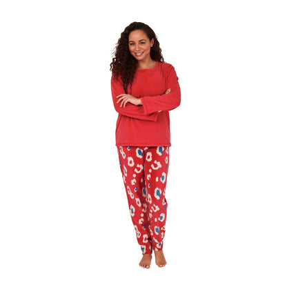 Indigo Sky Womens Animal Print Fleece Pyjama Set - Spice Red