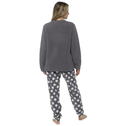 Foxbury Womens 'STAR' Applique Fleece Pyjamas - Grey