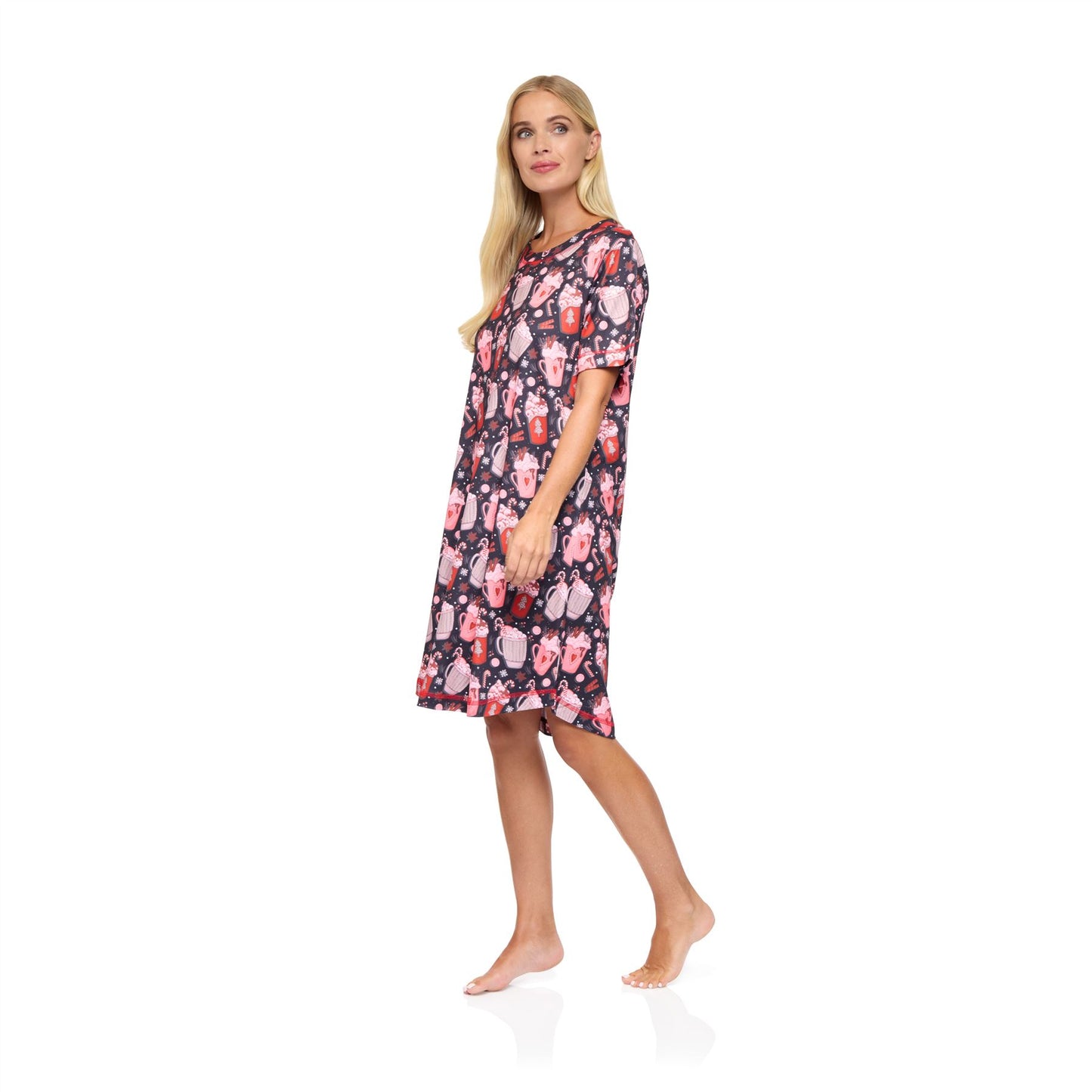 La Marquise Womens Jersey Knit Hot Chocolate Short Sleeve Nightdress - Black