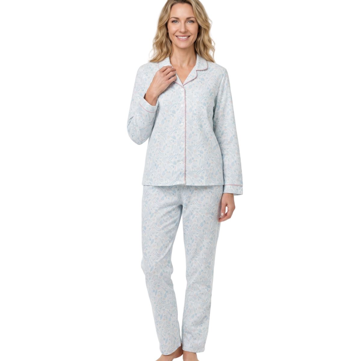 Marlon Womens Floral Winceyette Pyjamas - Blue Marlon