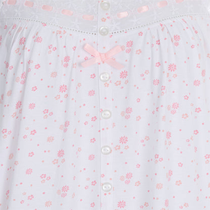 Cottonique Sleeveless Floral Nightdress - White/Pink