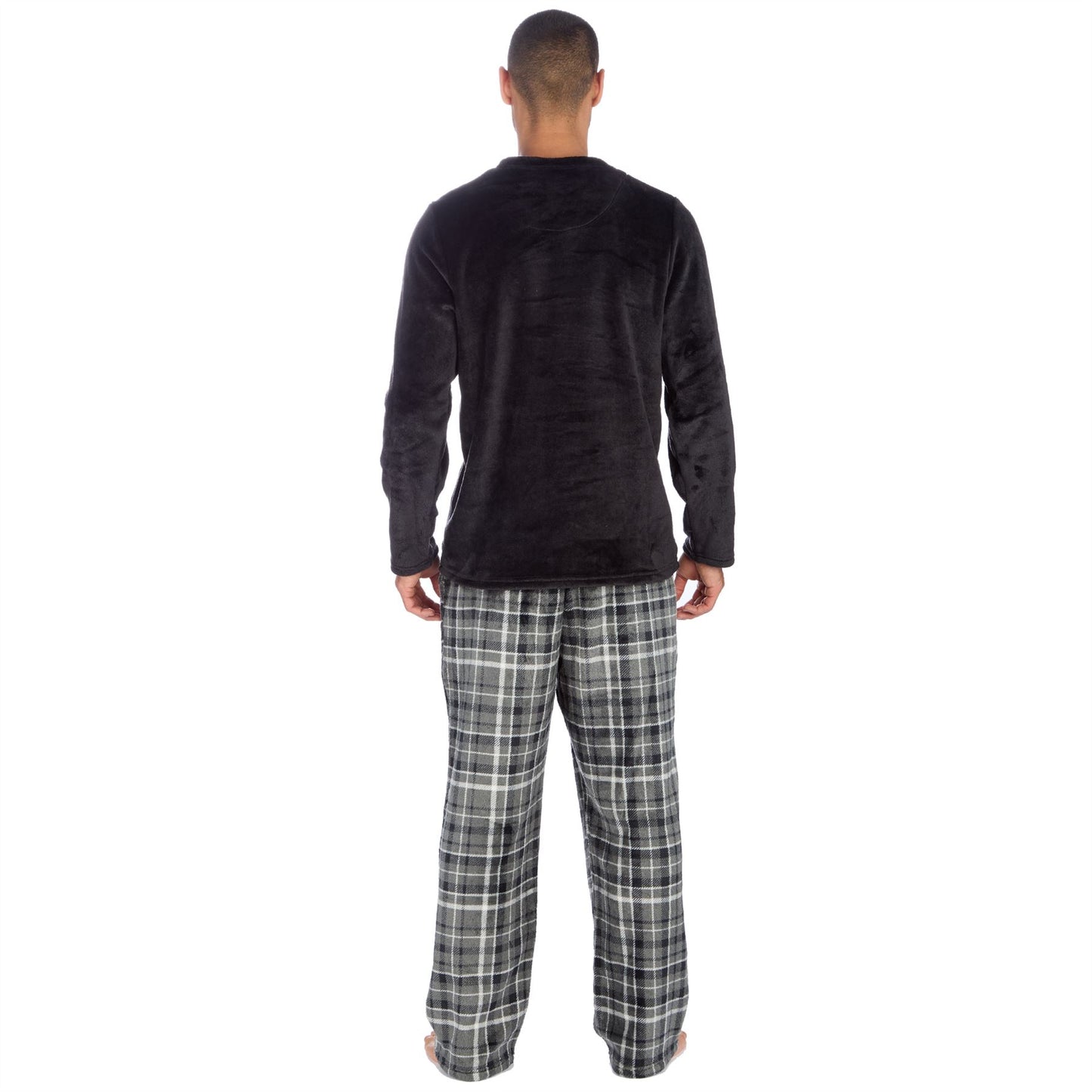 Cargo Bay Mens Fleece Check Pyjamas - Black/Grey Check