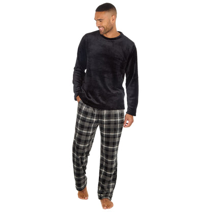 Cargo Bay Mens Fleece Pyjamas - Black/Charcoal Check