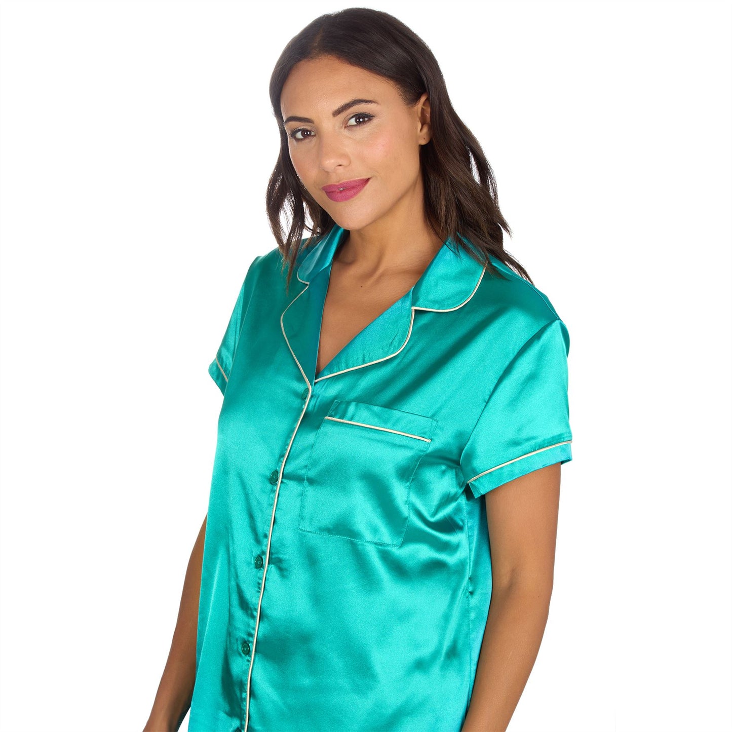 Slumber Party Womens Satin Pyjama Top and Shorts - Teal