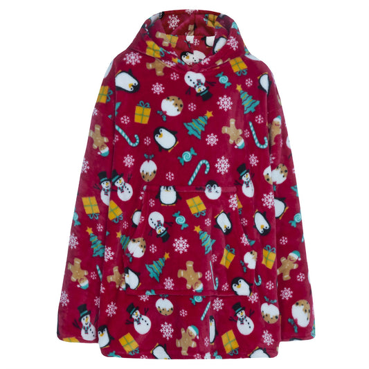 Slumber Party Kids Oversized Fleece Christmas Hoodie - Red