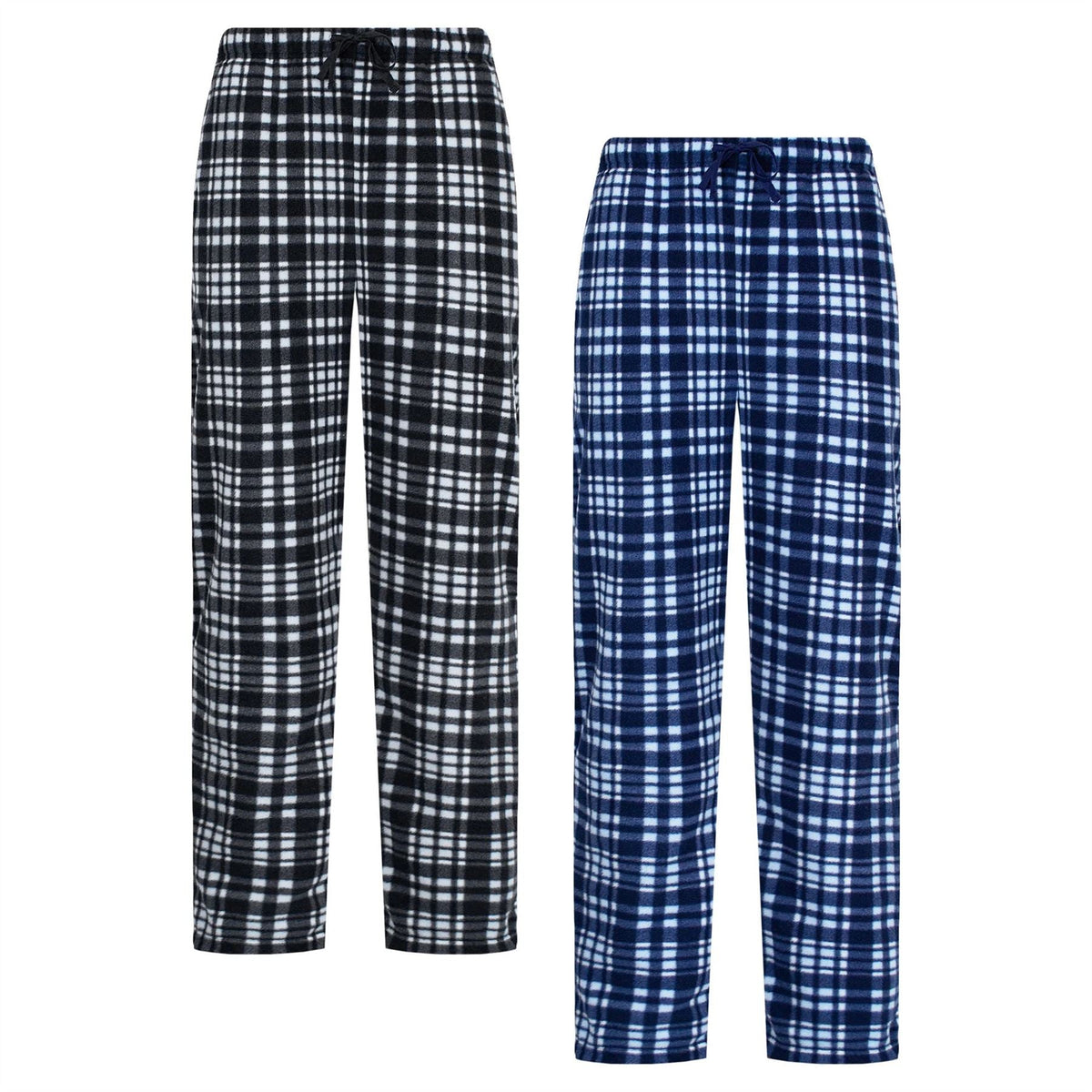 Gaubert Mens Check Fleece Lounge Pants (2 Pack) - Black/Blue Gaubert