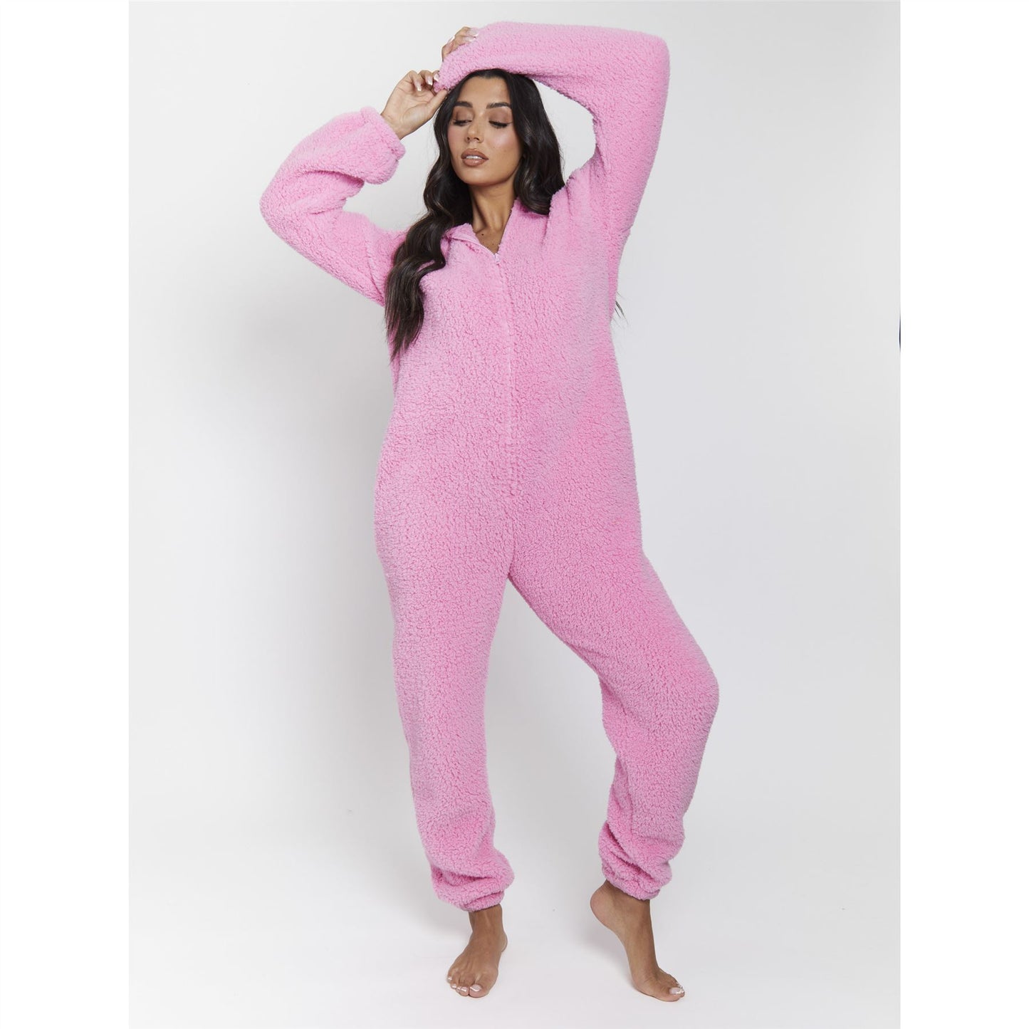 Loungeable Womens Sherpa Fleece Teddy Bear Onesie - Hot Pink