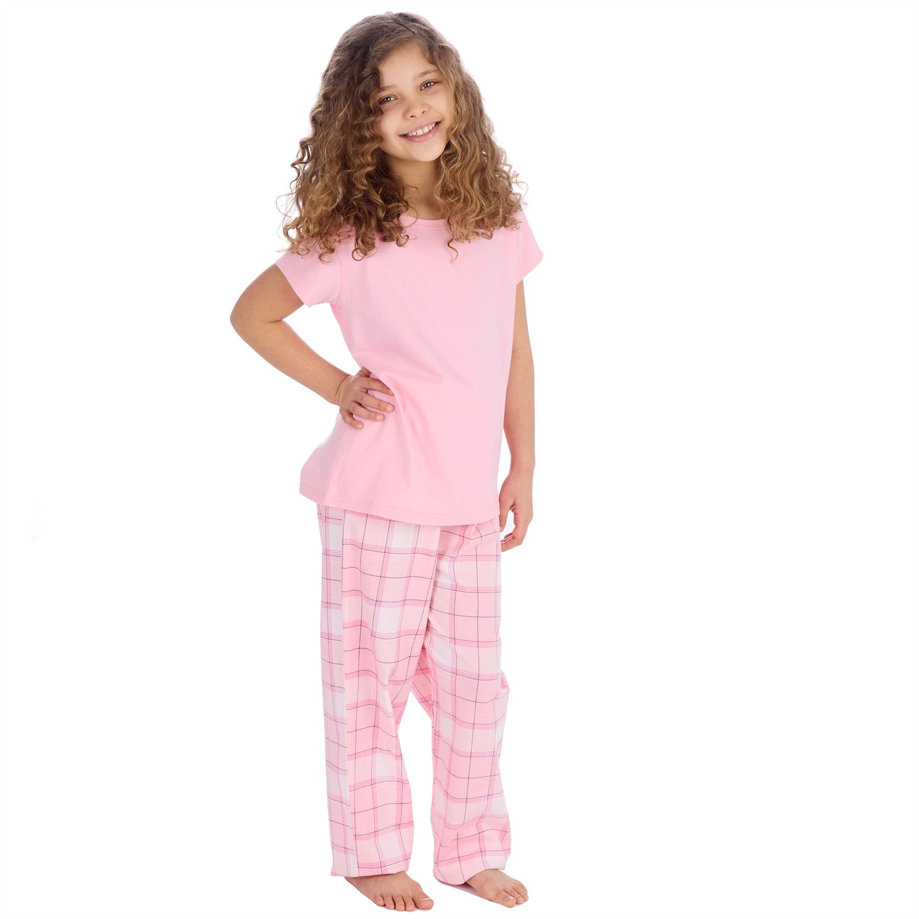 Forever Dreaming Girls T Shirt and Check Pants Pyjamas - Pink Forever Dreaming