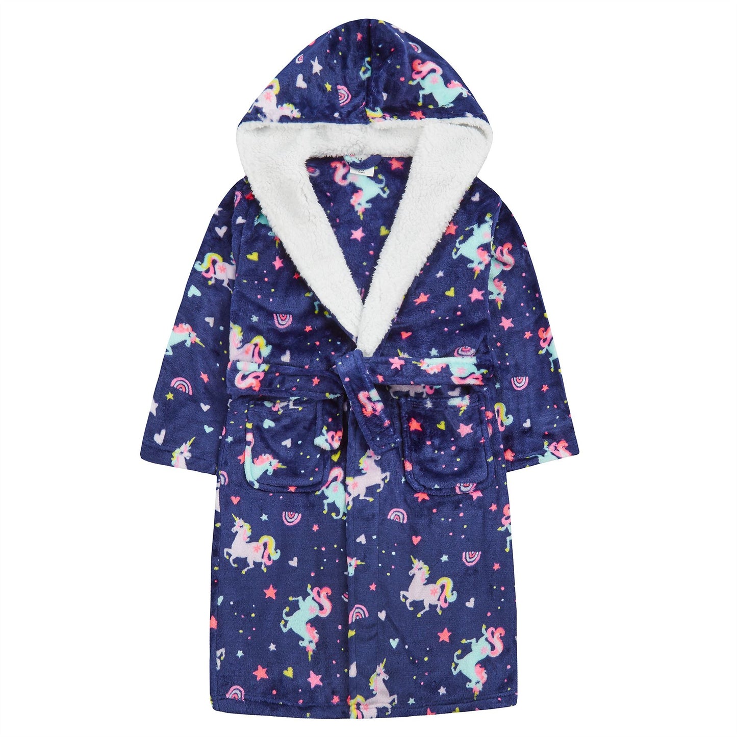 4Kidz Kids Unicorn Print Hooded Fleece Robe - Navy
